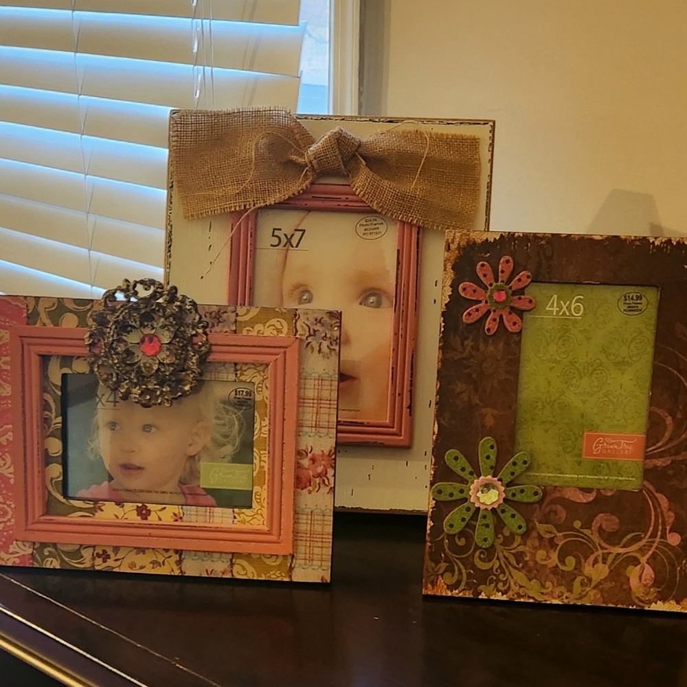 Green Tree Gallery picture frames, 3 frames, pink and white, Hobby Lobby Brand